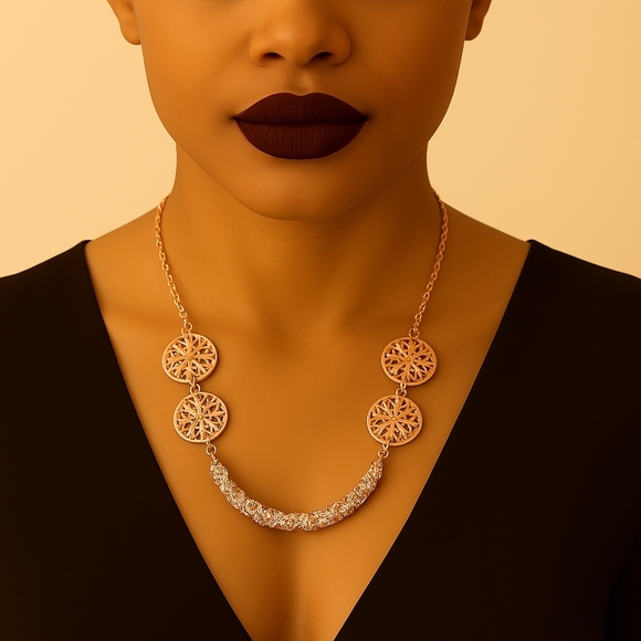 Rose Gold Necklace - Sparkling Swarovski Crystal Elements – Womens Chic Jewelry - Picture 1 of 8